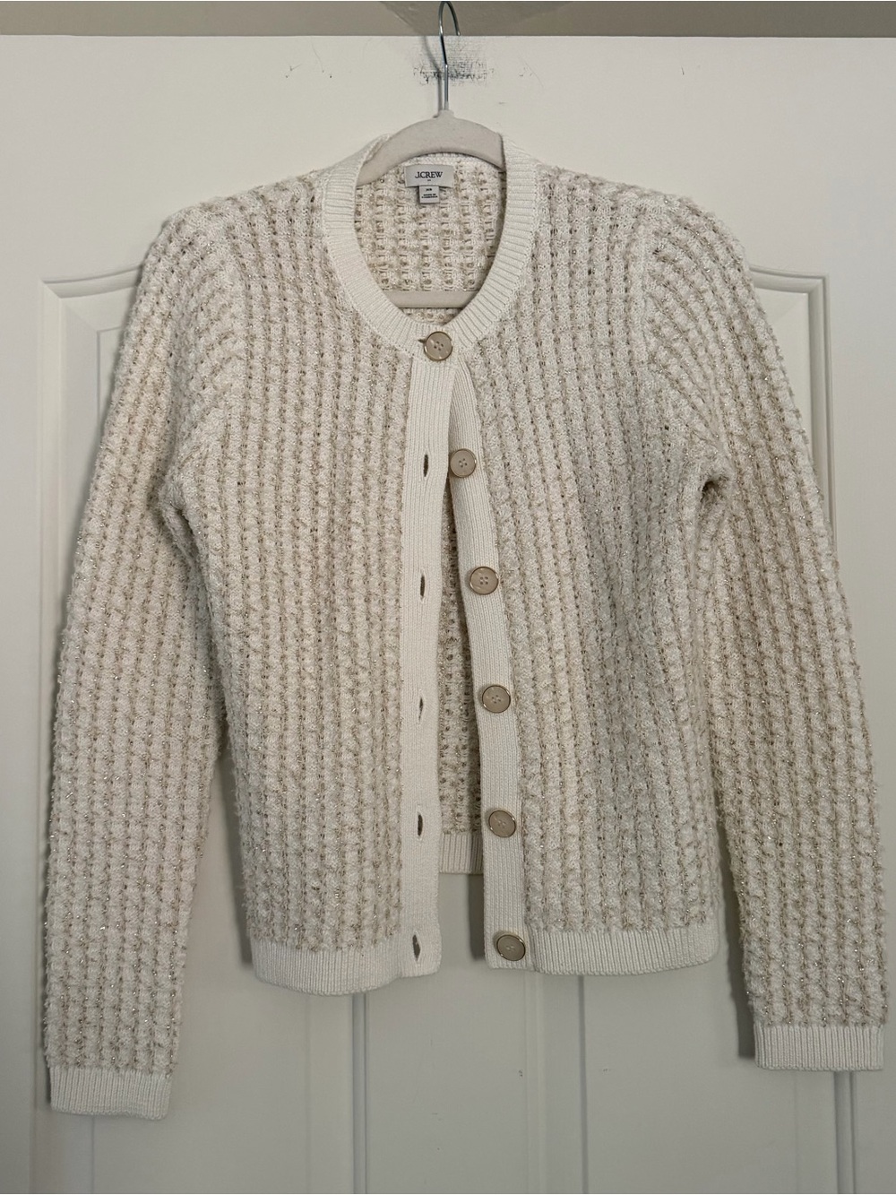 J.Crew Metallic Textured Knit Cardigan Cream XS
